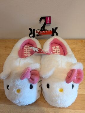 Hello Kitty White and Pink Plush Slippers for Kids